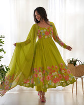 Nitara Pear Green Floral Print with Handwork Organza Anarkali